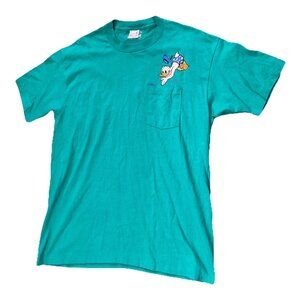 Rare Disney Men Turquoise Blue Donald Duck Embroidered Pocket Promotional Tag XL